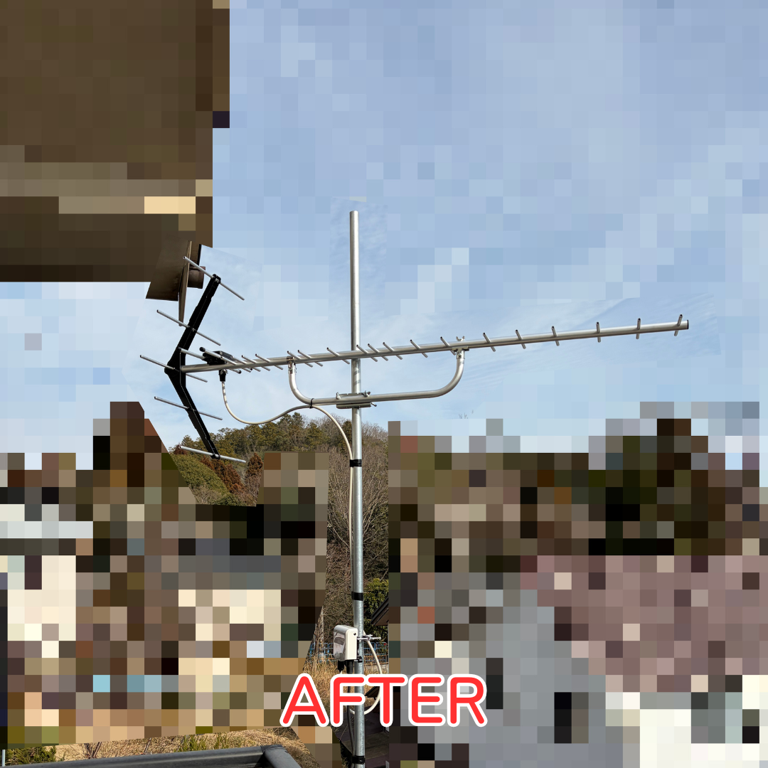 能勢町 地デジアンテナ 交換工事 配線接続作業中