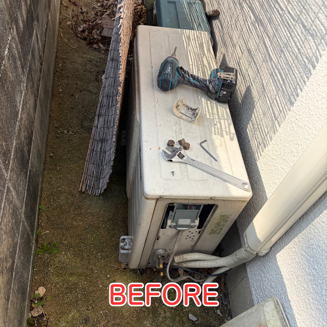 日生ニュータウン エアコン入替工事 施工前状況 室外機老朽化状態