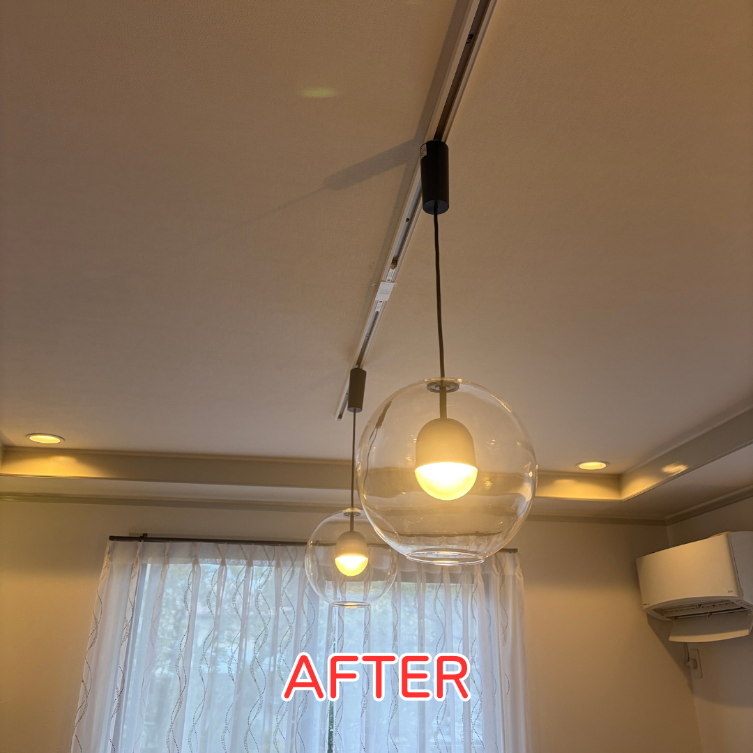 豊能町 ダイニング照明 交換工事 ペンダント照明点灯確認状況