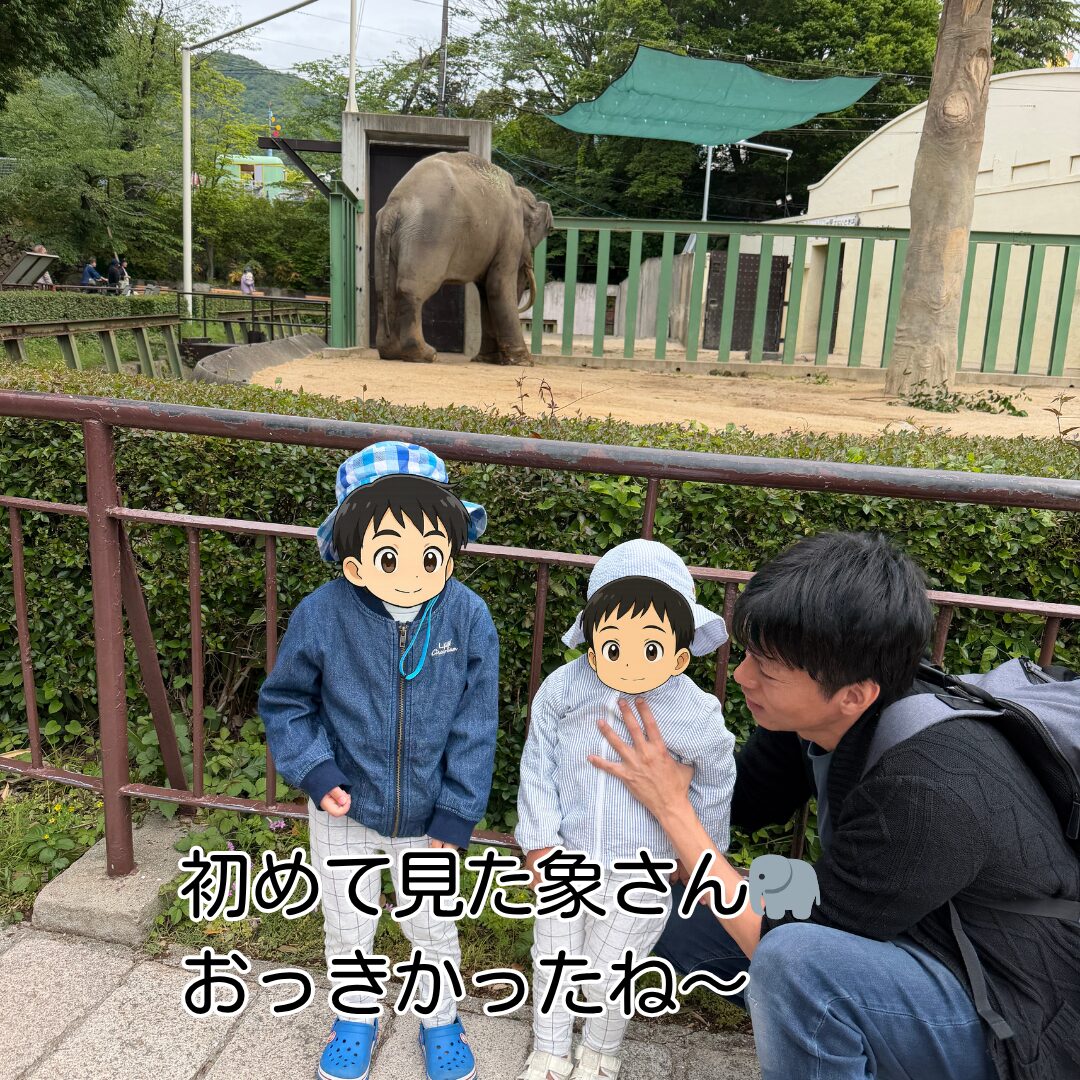 神戸王子動物園 ゾウ舎前 家族で見学